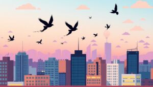 Flat Design City at Dusk – free AI stock image