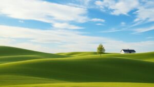 Flat Landscape with Geometric Trees – free AI stock image