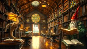Floating Books in Enchanted Library – free AI stock image