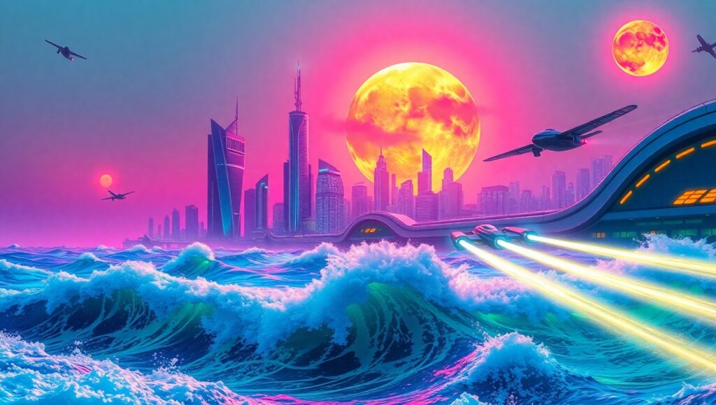 Floating City Above a Twisted Ocean – free AI stock image