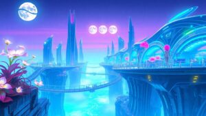 Floating City Above Crystal Ocean – free AI stock image