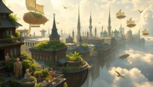 Floating City in the Clouds – free AI stock image