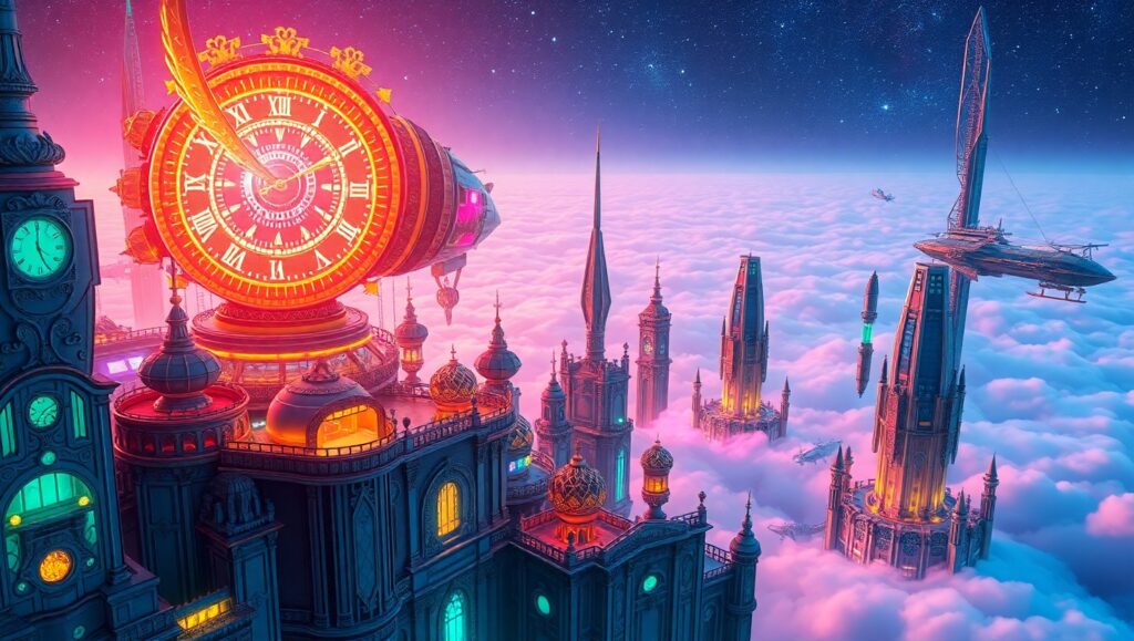 Floating City Marketplace in the Clouds – free AI stock image