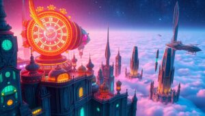 Floating City Marketplace in the Clouds – free AI stock image