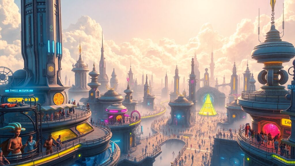 Floating City of Alien Traders – free AI stock image