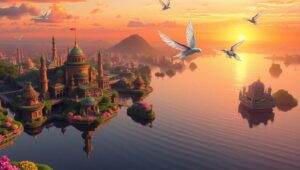 Floating Gardens at Sunset – free AI stock image