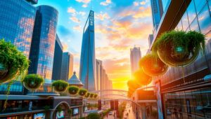 Floating Gardens in a Futuristic City 6EJ – free AI stock image