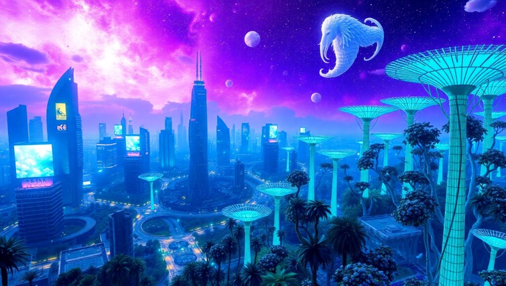 Floating Gardens in a Futuristic City mPx – free AI stock image