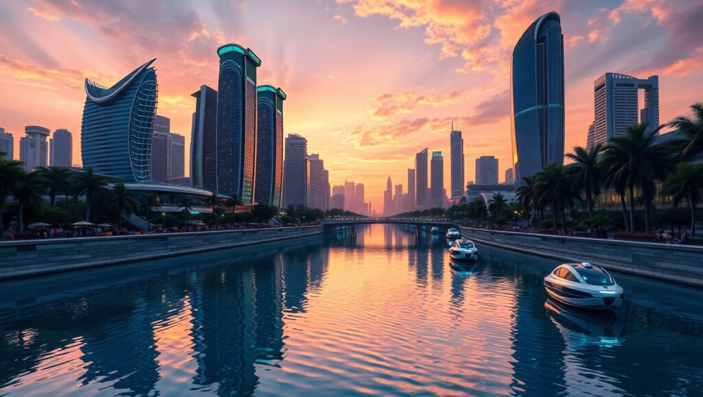 Floating Gardens in Futuristic Skyline – free AI stock image