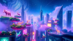 Floating Gardens in Neon Dreams – free AI stock image
