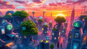 Floating Gardens of a Futuristic City – free AI stock image
