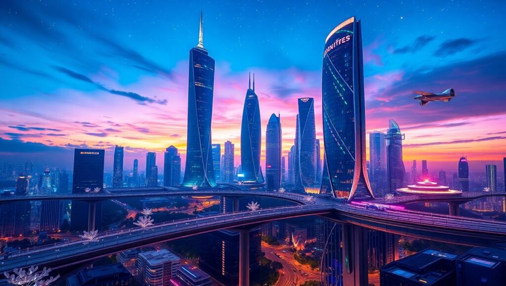 Floating Gardens of Futuristic City – free AI stock image