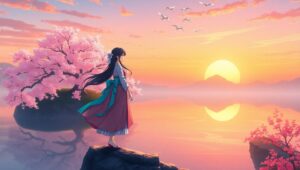 Floating Island at Sunset – free AI stock image