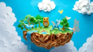Floating Island in Papercraft Style hrM – free AI stock image
