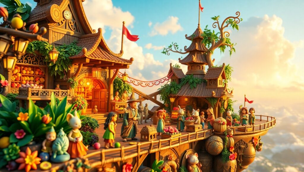Floating Island Marketplace Adventure – free AI stock image