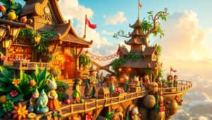 Floating Island Marketplace Adventure – free AI stock image