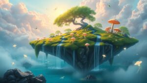 Floating Island of Bioluminescent Wonders – free AI stock image