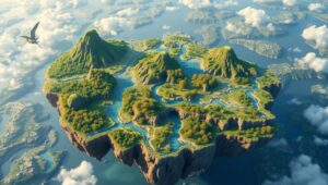 Floating Island Topographic Exploration – free AI stock image