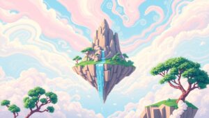 Floating Island with Crystal Waterfall – free AI stock image