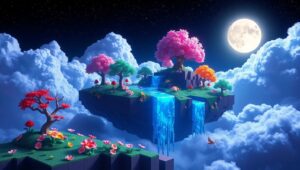 Floating Island with Pixel Waterfall – free AI stock image