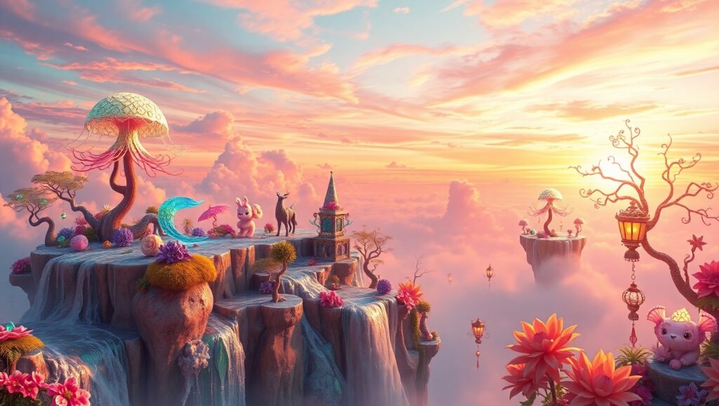 Floating Islands at Sunset – free AI stock image