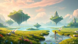 Floating Islands in a Serene Valley – free AI stock image
