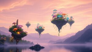 Floating Islands in Pastel Skies – free AI stock image