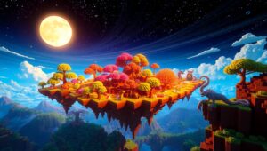 Floating Islands in Voxel Landscape sUl – free AI stock image