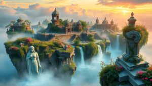 Floating Islands of an Ancient City – free AI stock image
