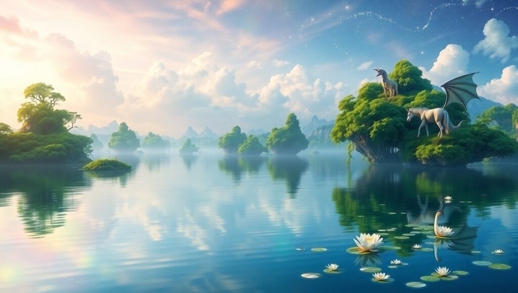 Floating Islands Under a Dreamy – free AI stock image