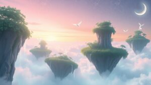 Floating Islands Under a Twilight Sky – free AI stock image