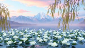 Floating Mountains and Dreamy Waters – free AI stock image