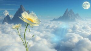 Floating Mountains and Luminous Flowers – free AI stock image