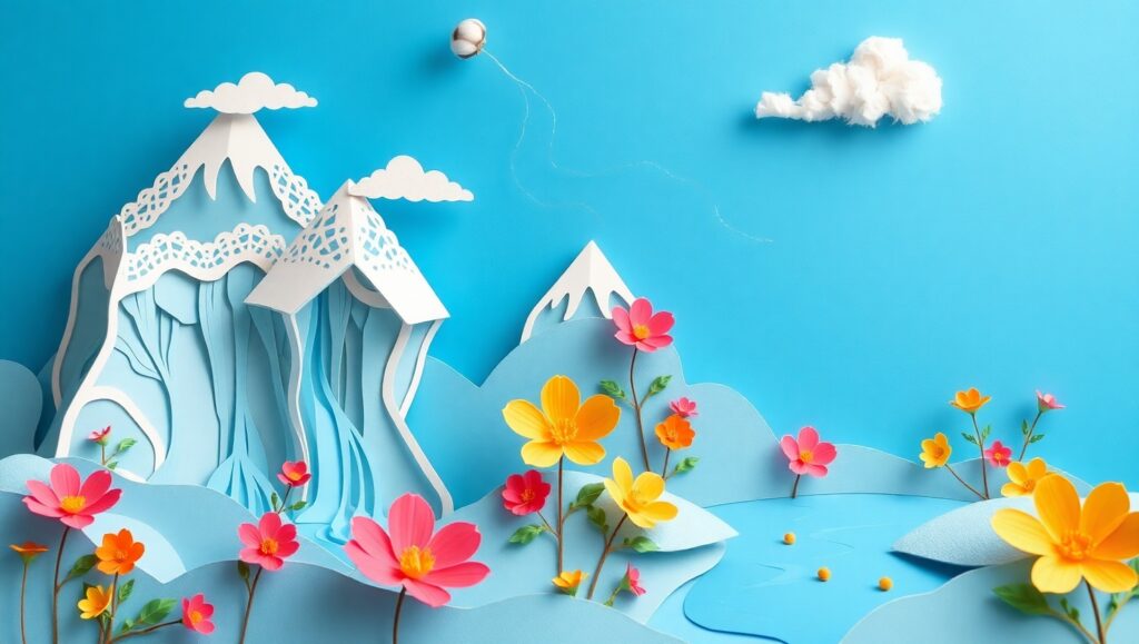 Floating Mountains of Paper Artistry – free AI stock image