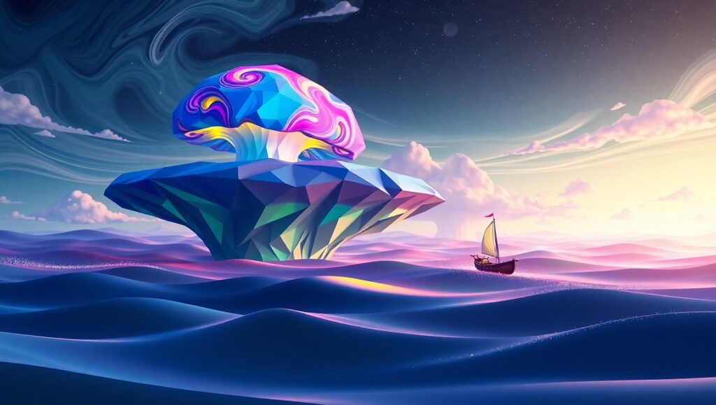 Floating Mushroom Island at Night – free AI stock image