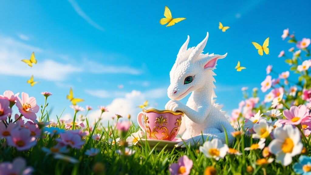 Fluffy Dragon Tea Party – free AI stock image