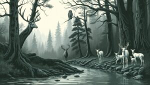 Forest Gathering by the River – free AI stock image