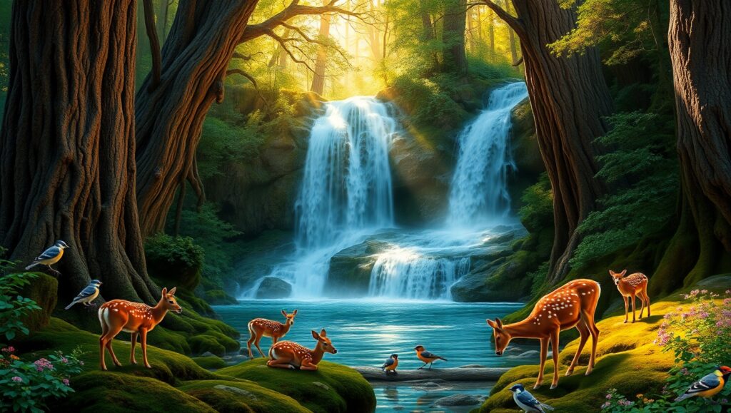 Forest Serenity and Wildlife Harmony – free AI stock image