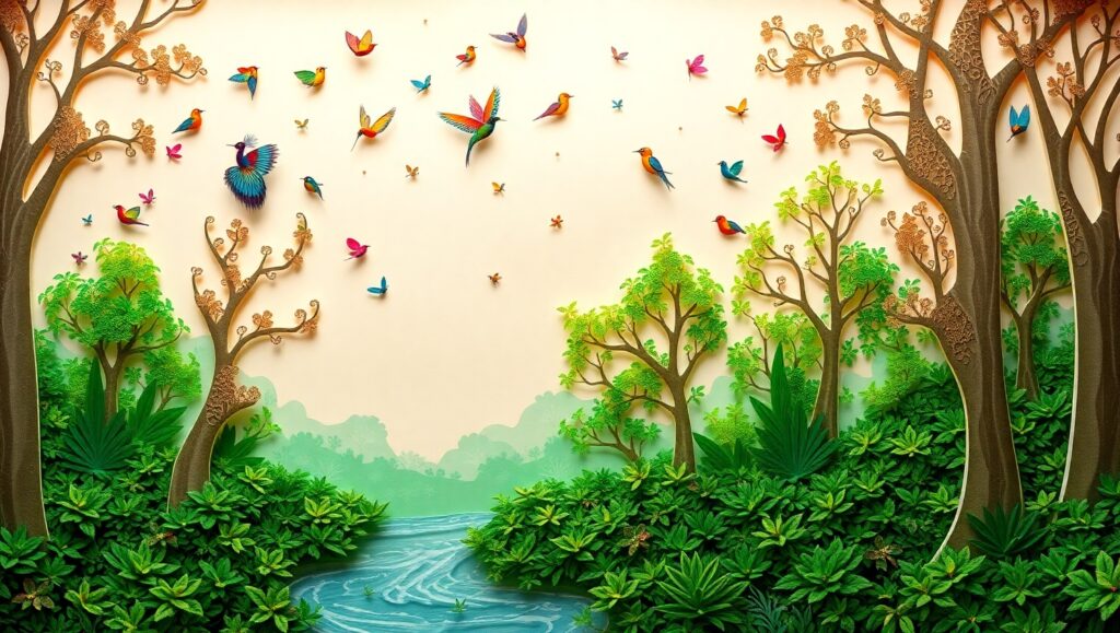 Forest Serenity in Papercut Style – free AI stock image