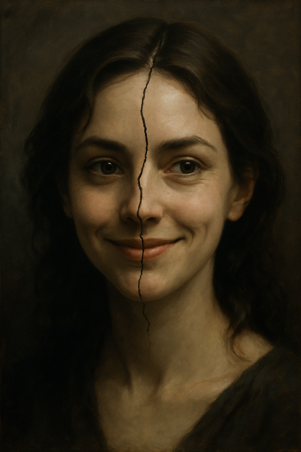 Split diagonal portrait of two women