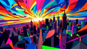 Fragmented City Skyline at Dusk – free AI stock image