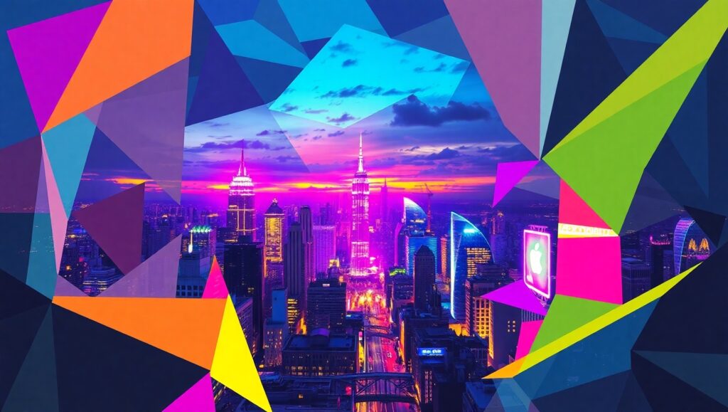 Fragmented Twilight Cityscape – free AI stock image