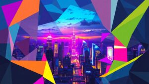 Fragmented Twilight Cityscape – free AI stock image
