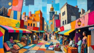 Fragmented Urban Life in Cubism – free AI stock image