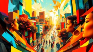 Fragmented Urban Symphony in Cubism – free AI stock image