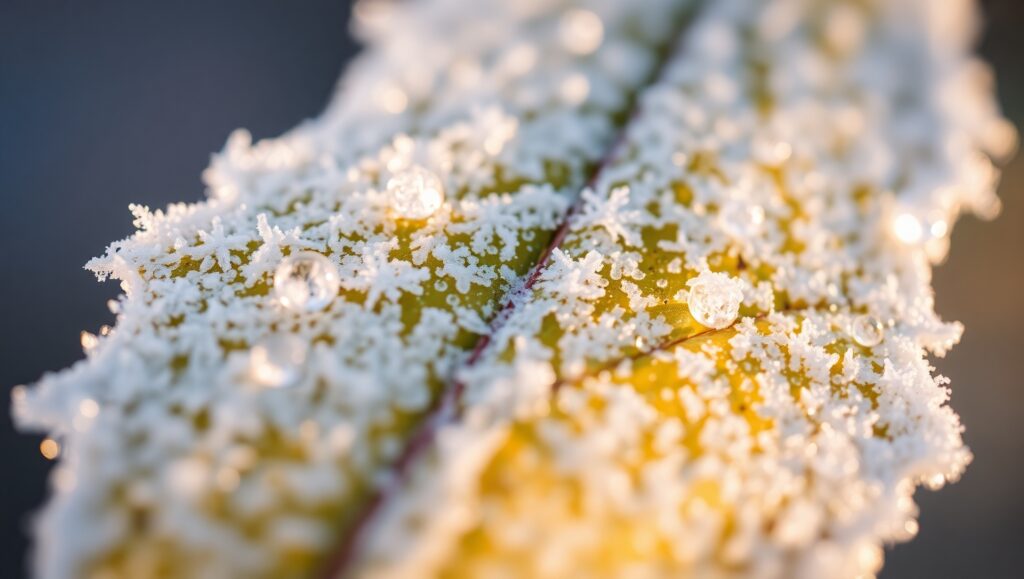 Frost Patterns on Leaf Detail – free AI stock image