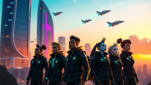 Futuristic City Adventure at Sunset – free AI stock image
