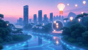 Futuristic City Amidst Nature’s Embrace – free AI stock image