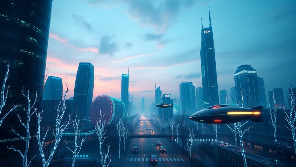 Futuristic City at – free AI stock image