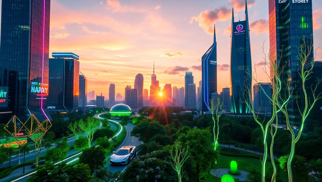 Futuristic City at Dusk – free AI stock image